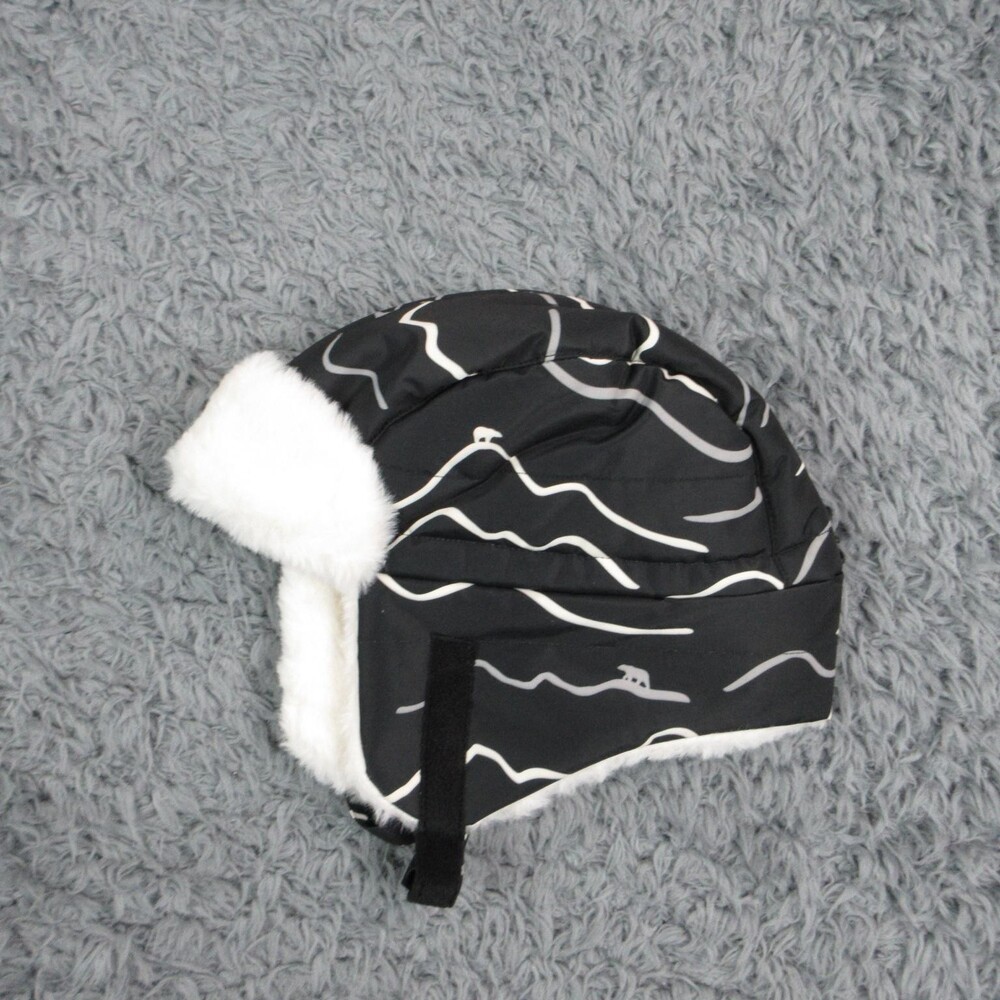 Jan & Jul Hat Trapper Boys XL Black Striped Fleece Insulated Fur Trim NWT